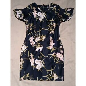 Tommy Hilfiger Size 10 Floral Knee Length Flutter Sleeve Sheath Zip Event Dress